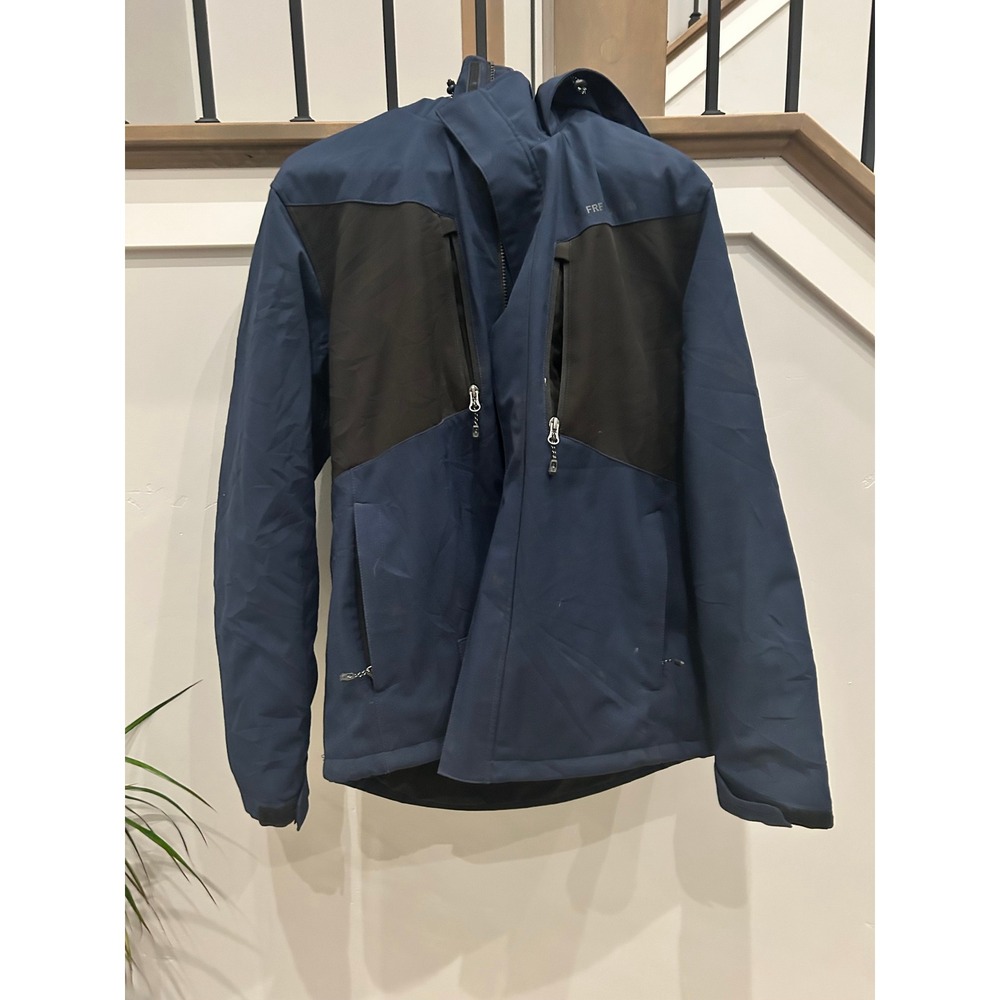 Free Country Hooded Softshell Jacket Mens L 42-44 Navy Black Ski Winter Coat